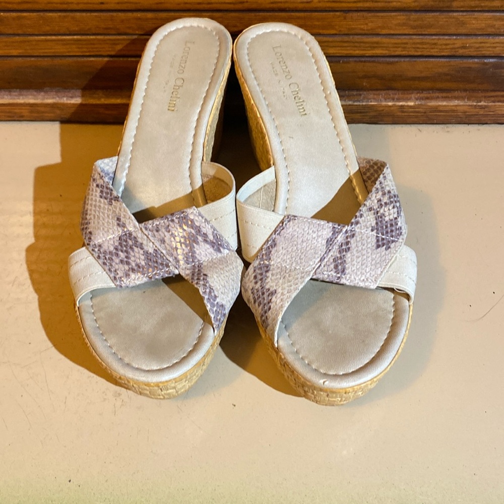 Lorenzo Chelini luxe snakeskin print cork wedge slides size 8